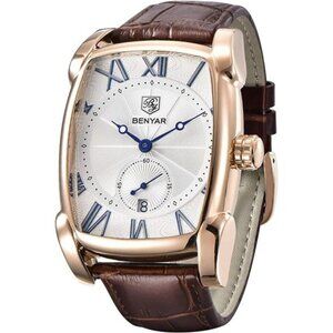 Rectangle Wrist Watch for Men with Leather Strap, Men's Retro Fashion